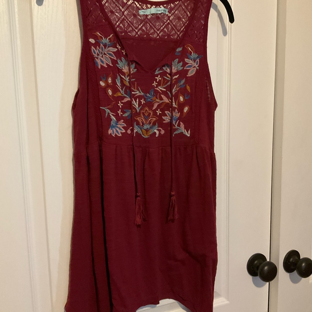 Maurices Burgundy Embroidered Sleeveless Blouse